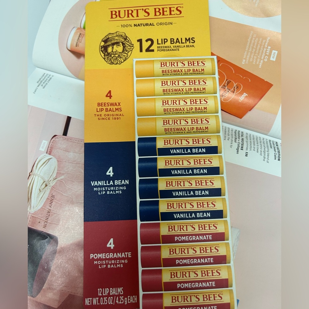 12 Burt's Bees Lip Balm Vitamin E Peppermint natural chapstick 3 flavors